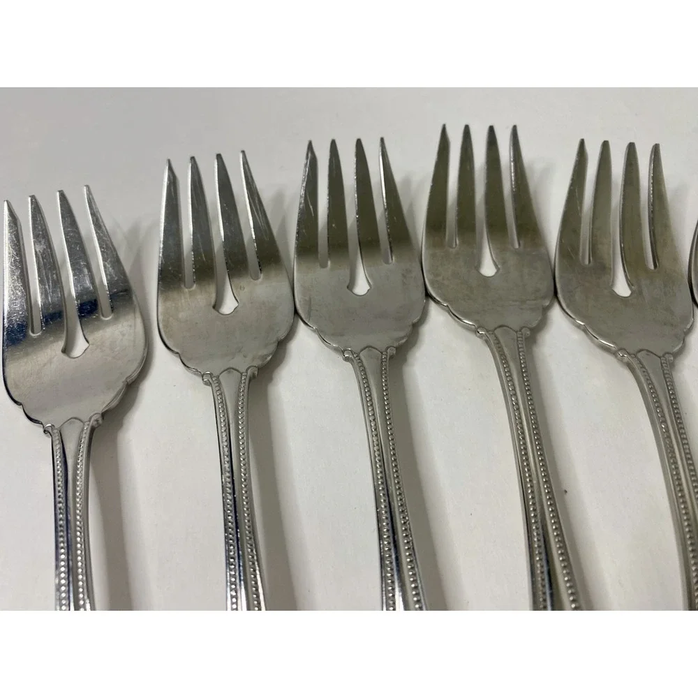 Oneida Stainless Arbor American Harmony 8 Salad Forks Glossy Beaded Edge
